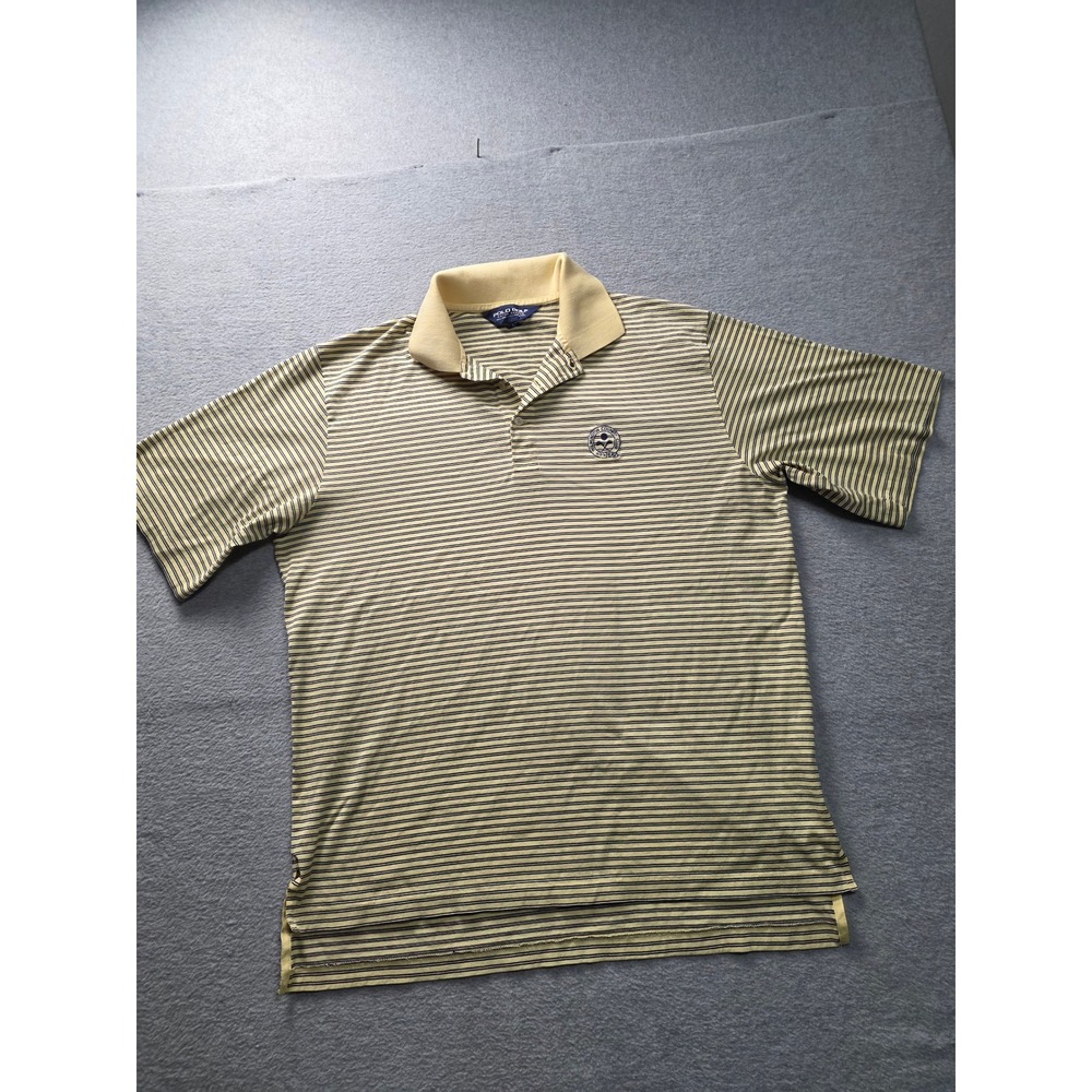 Polo Golf Ralph Lauren Mens Large Yellow Striped Pima Cotton Wilmington CC Shirt